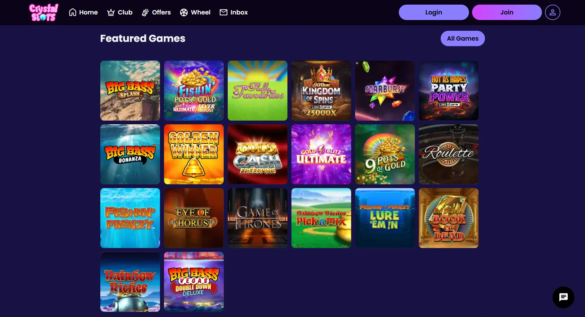 Crystal Slots website screenshot supplied in the operator article