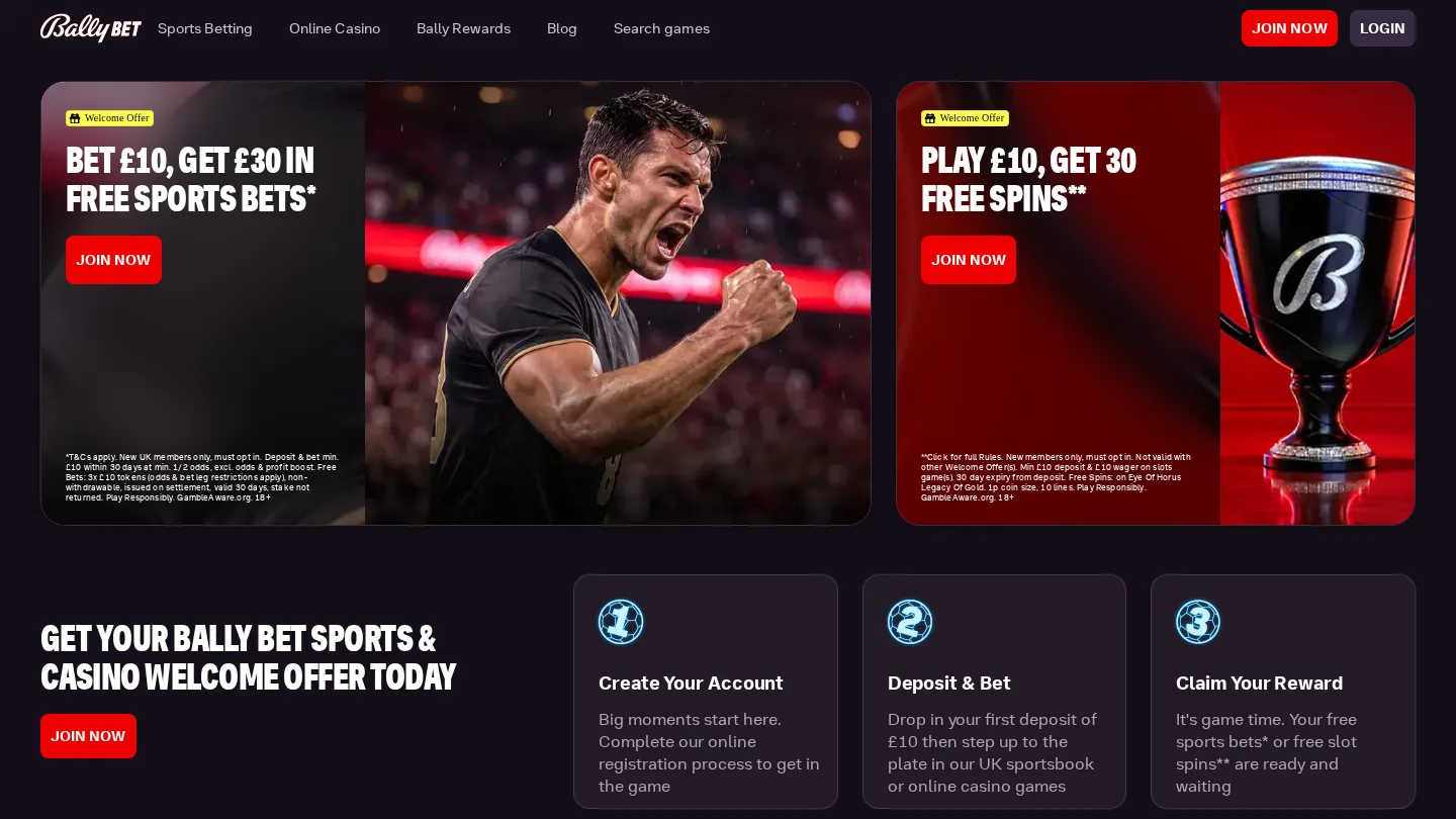 Bally Casino website homepage screenshot