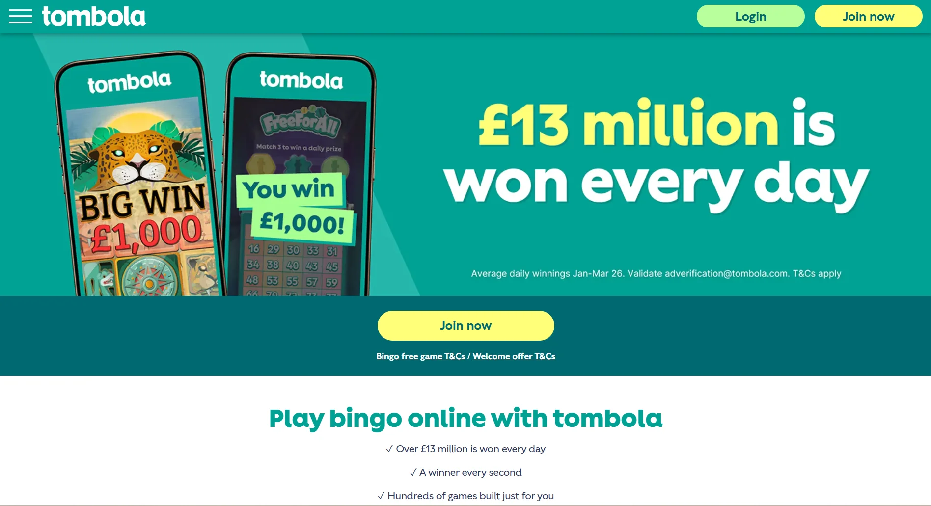 Tombola Bingo website screenshot supplied in the operator article