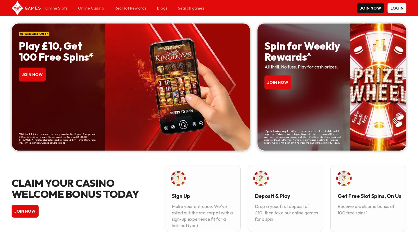 Virgin Games website homepage screenshot
