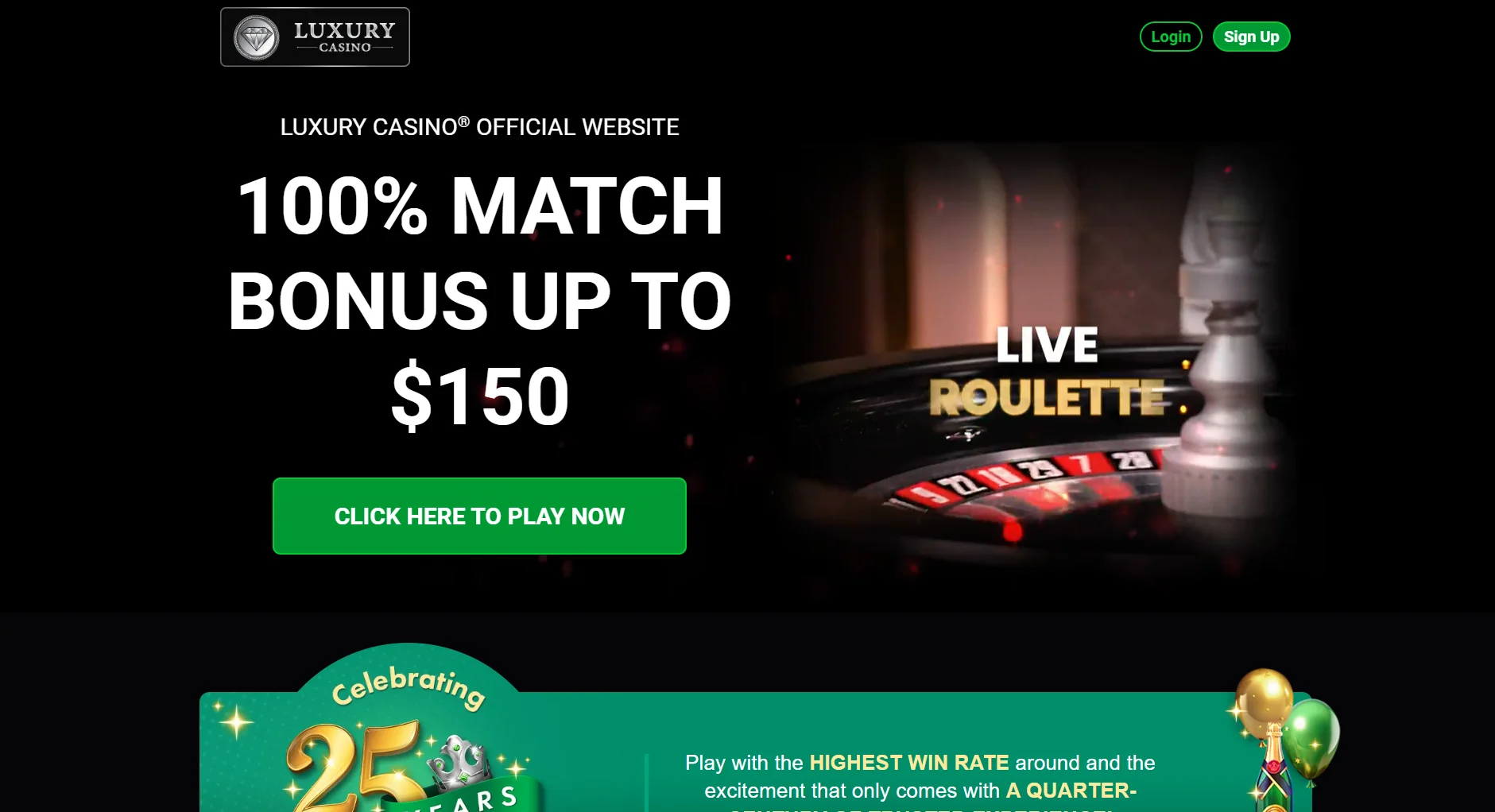 Luxury Casino website screenshot supplied in the operator article