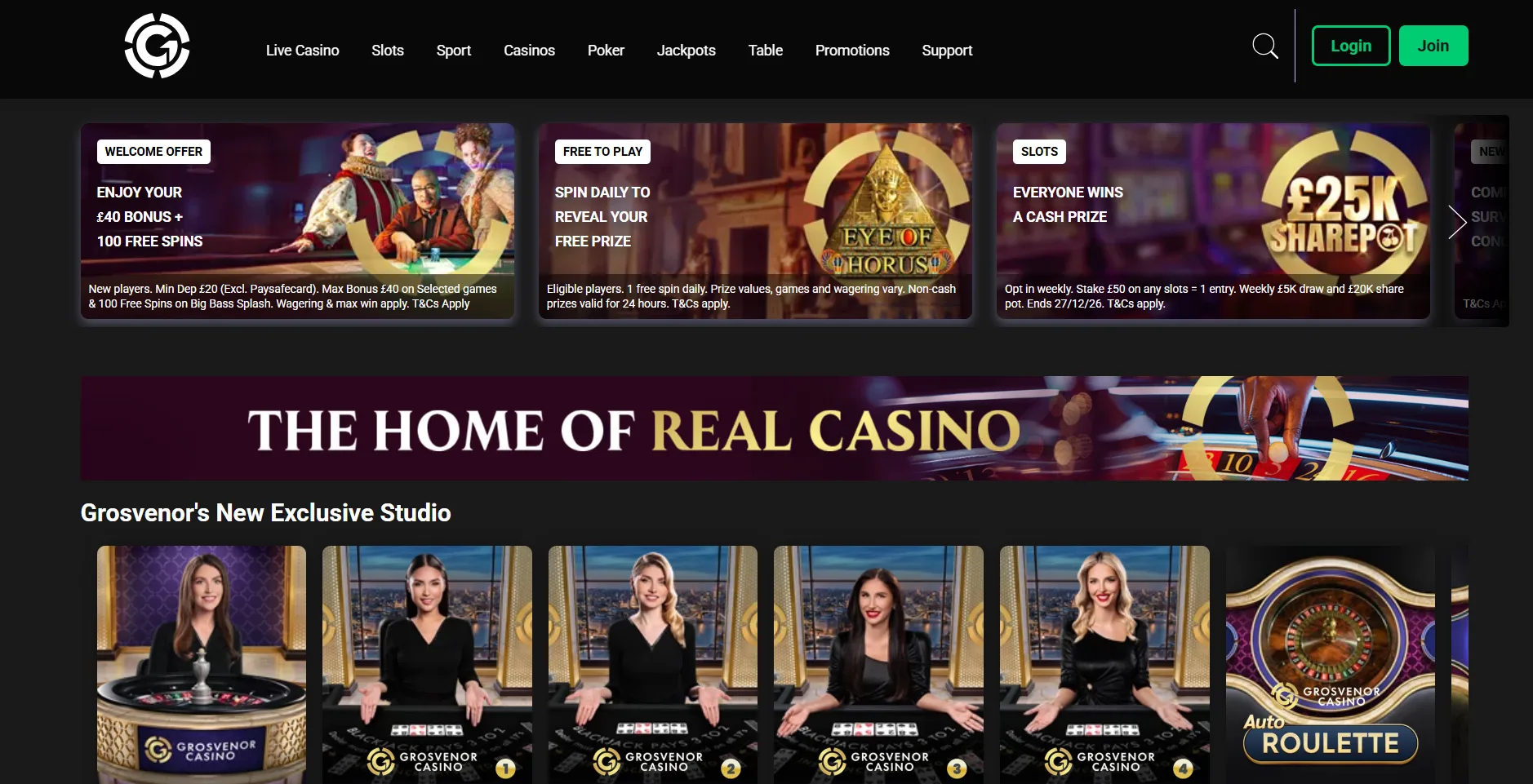 Grosvenor Casino homepage screenshot supplied in the Rank Interactive (Gibraltar) Limited article
