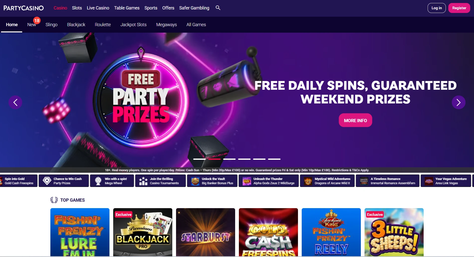 PartyCasino website screenshot supplied in the operator article