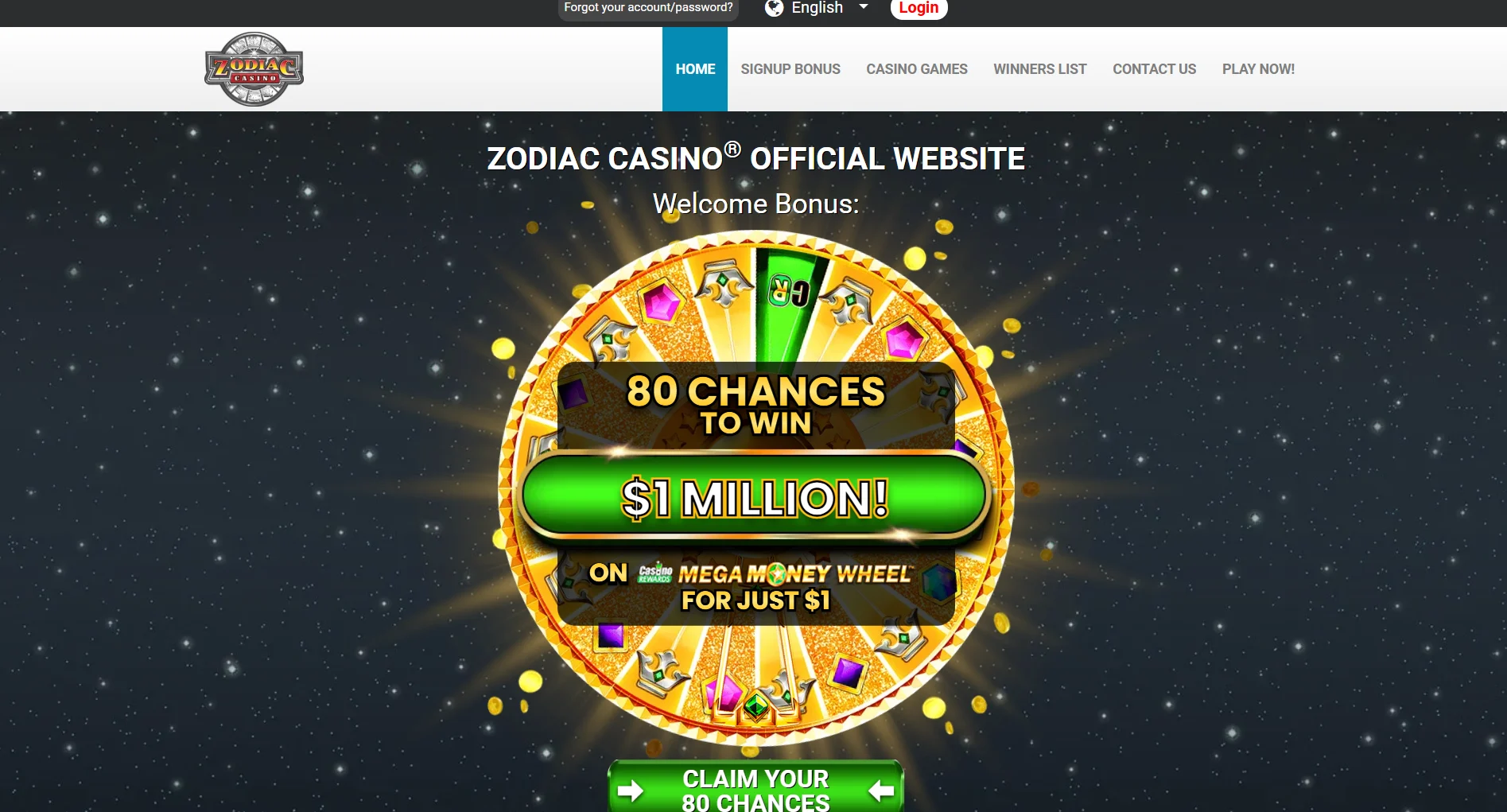 Zodiac Casino website screenshot supplied in the operator article
