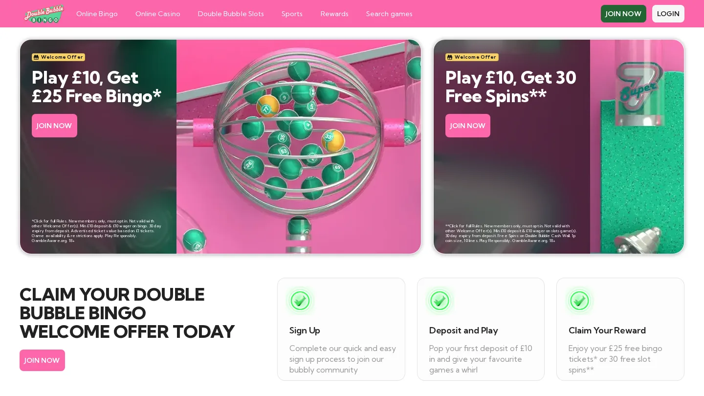 Double Bubble Bingo website homepage screenshot