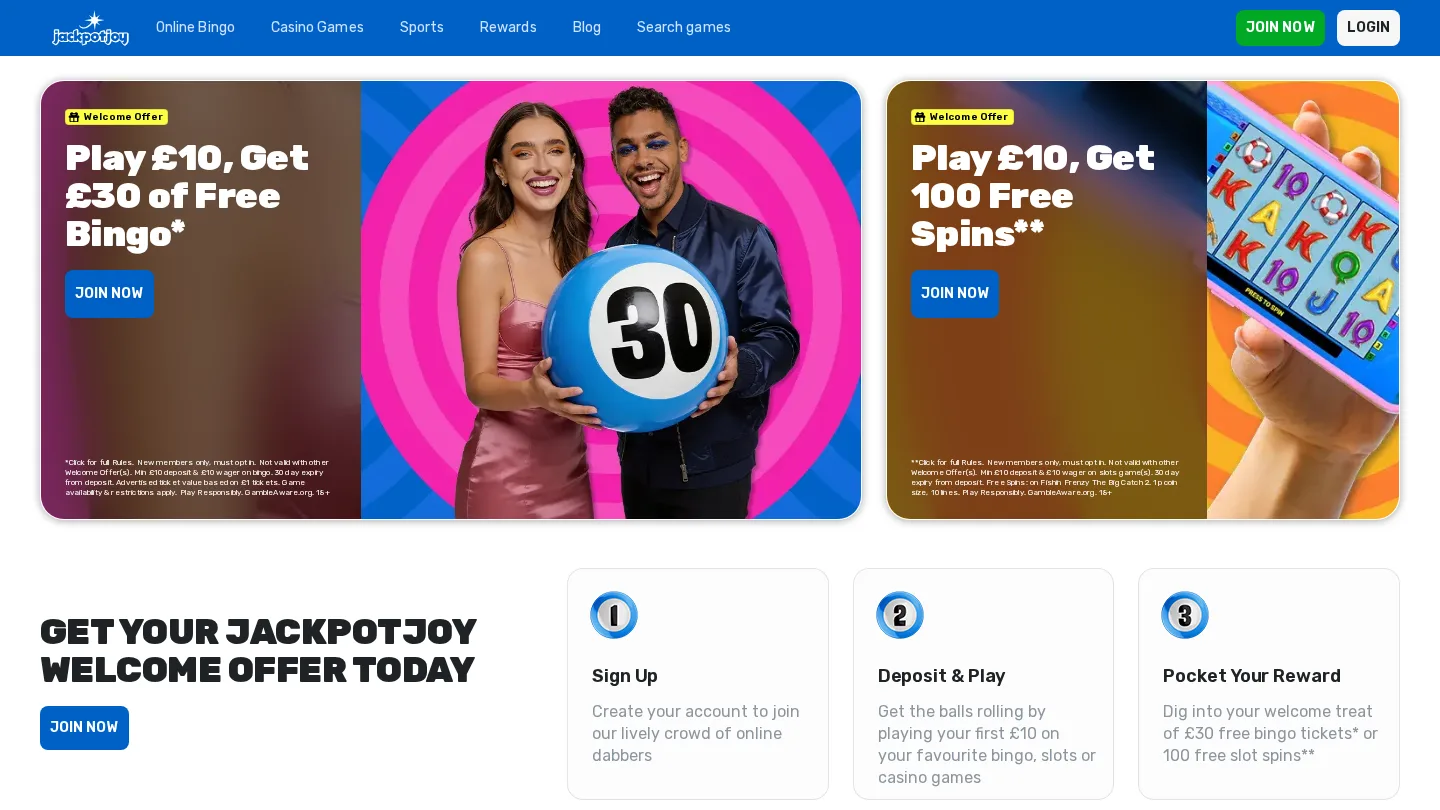 Jackpotjoy website homepage screenshot