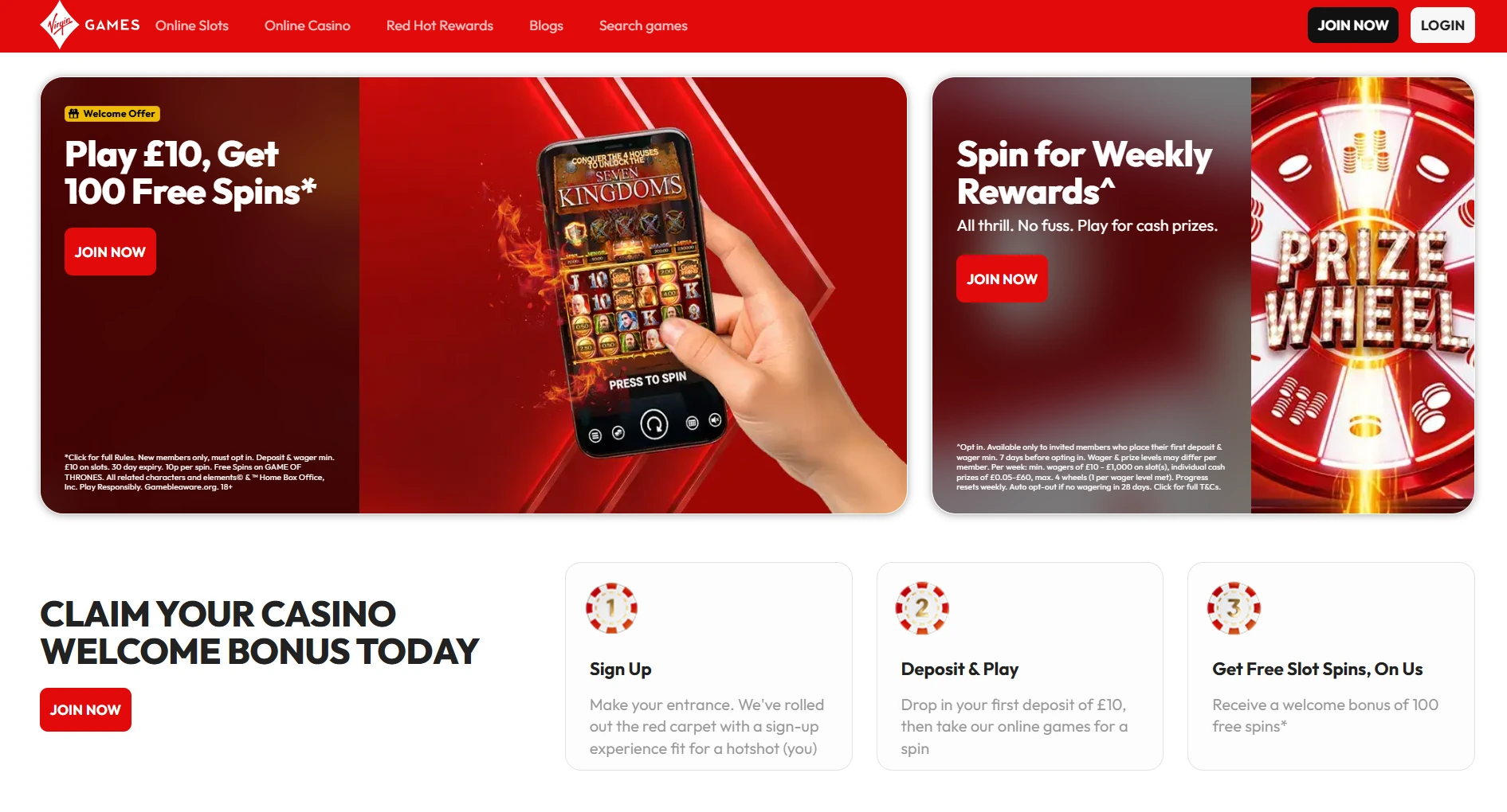 Virgin Games homepage